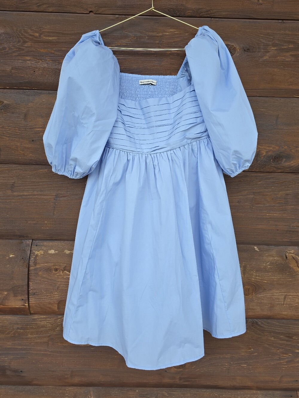 Abercrombie & Fitch A&F Emerson Poplin Puff Sleeve Mini Dress Blue Size Medium - Picture 4 of 6